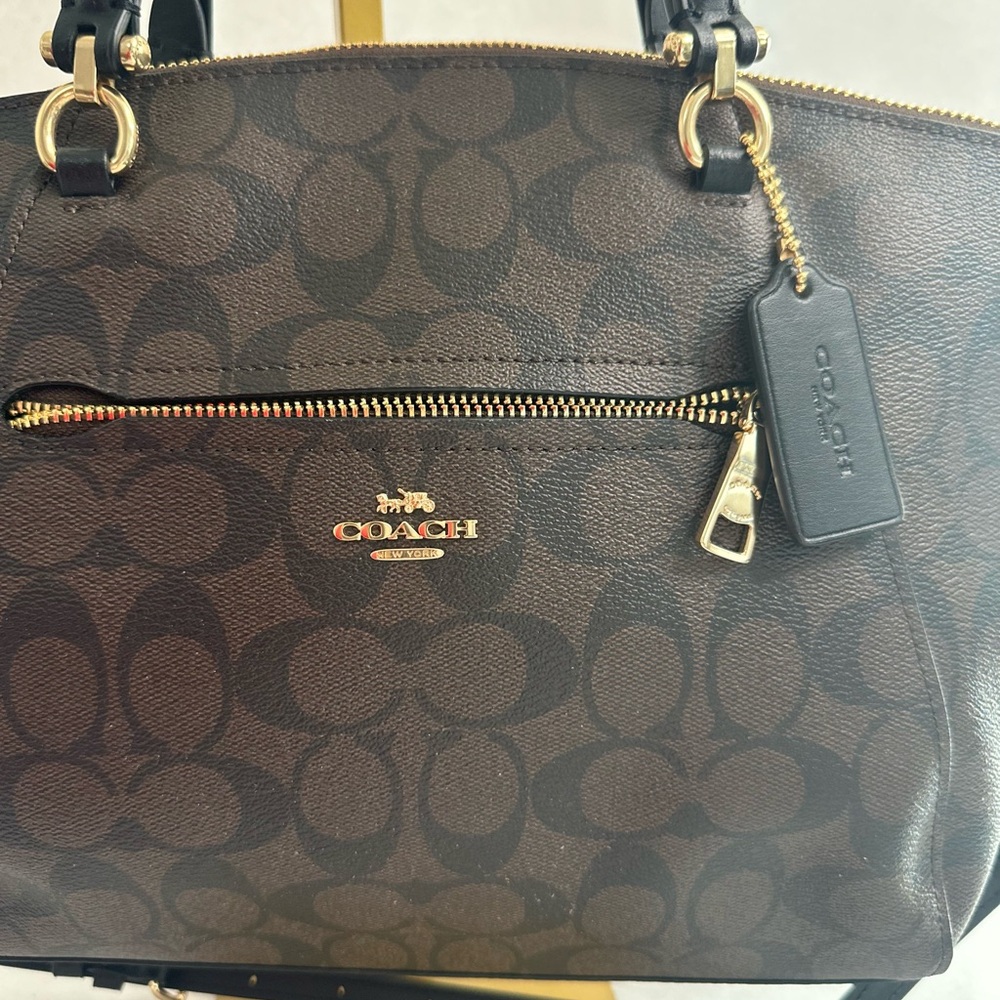 Coach Signature Prairie Satchel in Brown and Black with Crossbody Strap - Picture 3 of 11